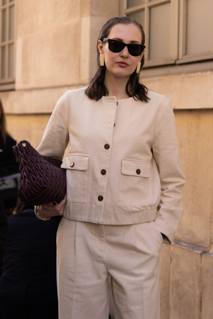 Viktoria Grechana captured outside The Row AW 26/27 in Paris. Streetstyle captured outside Acne Studio in Paris AW26/27. Paris street style captured outside of The Row on 4 March 2026.